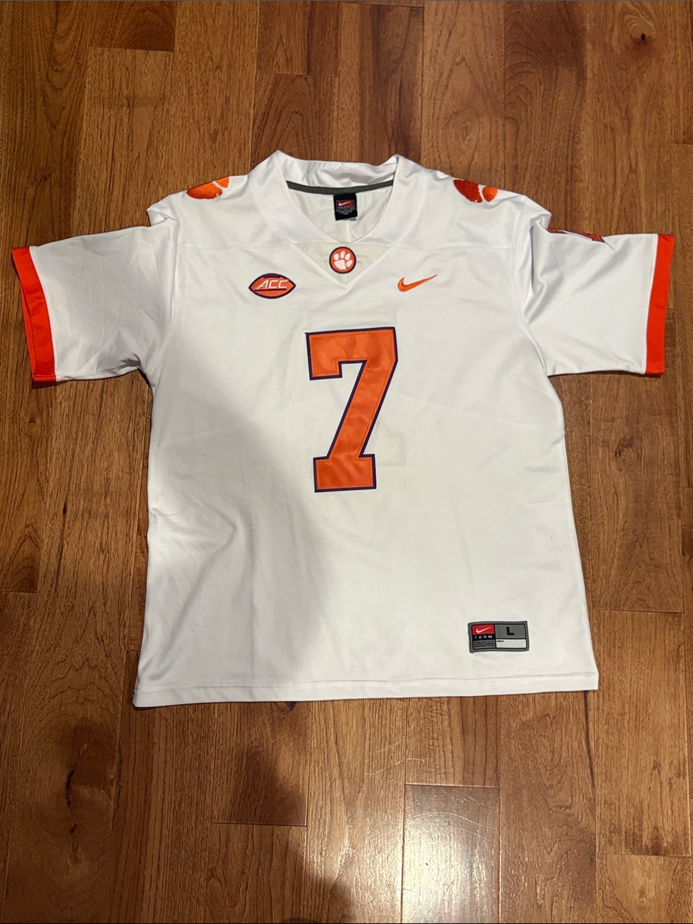 Nike White and Orange #7 Football Jersey